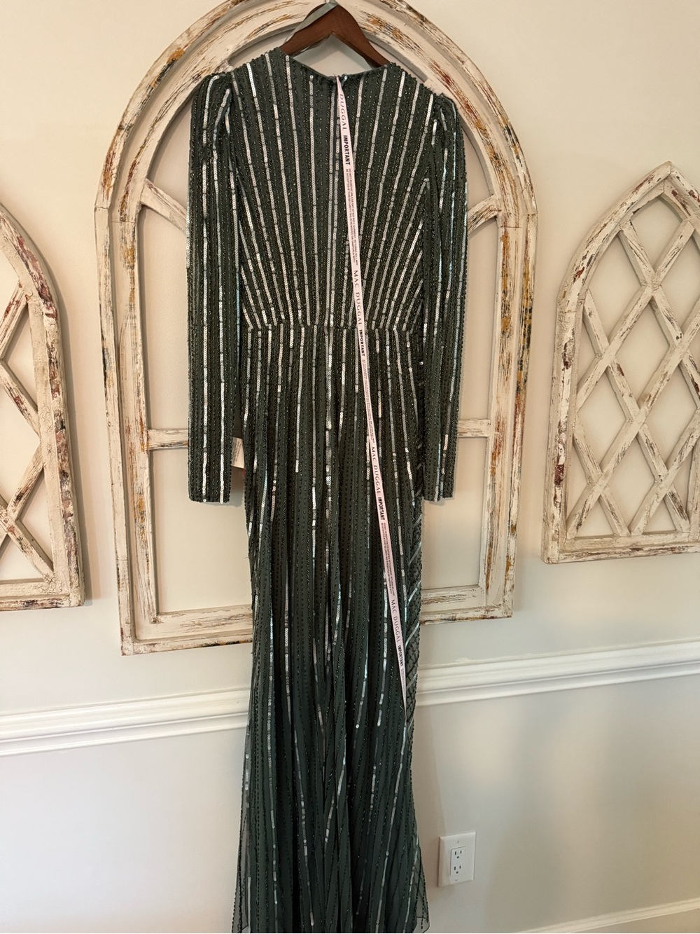 Mac Duggal Olive Green Long Sleeve Sequin Gown - Picture 12 of 16